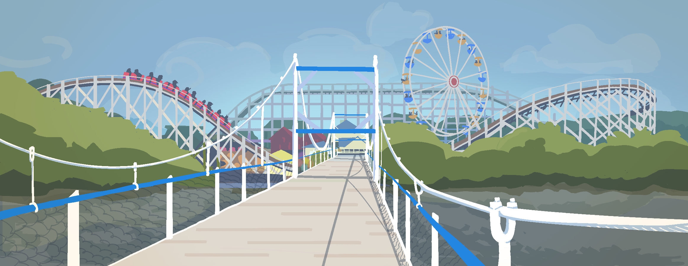 Digital illustration of an amusement park
